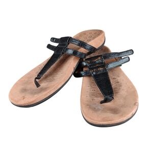 Vionic Elvia Black Patent Croc Thong Sandals Womens Size 11 Arch Support Comfort